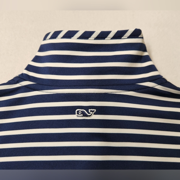 Vineyard Vines Sankaty Shep 1/4 Zip Pullover Striped Navy Coastal Preppy Sz S - Picture 4 of 10